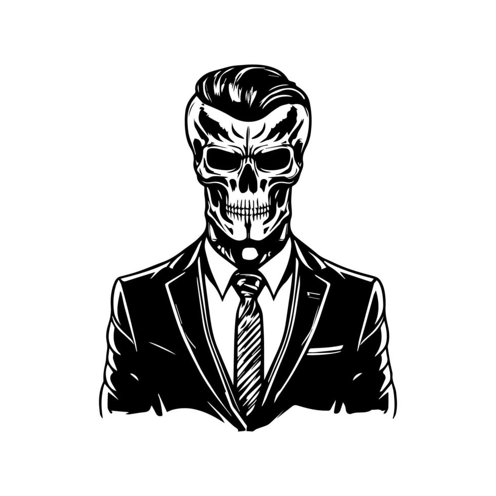 énervé et élégant main tiré ligne art illustration de une chicano crâne portant costume, mettant en valeur une unique la fusion de dure et sophistiqué vecteur