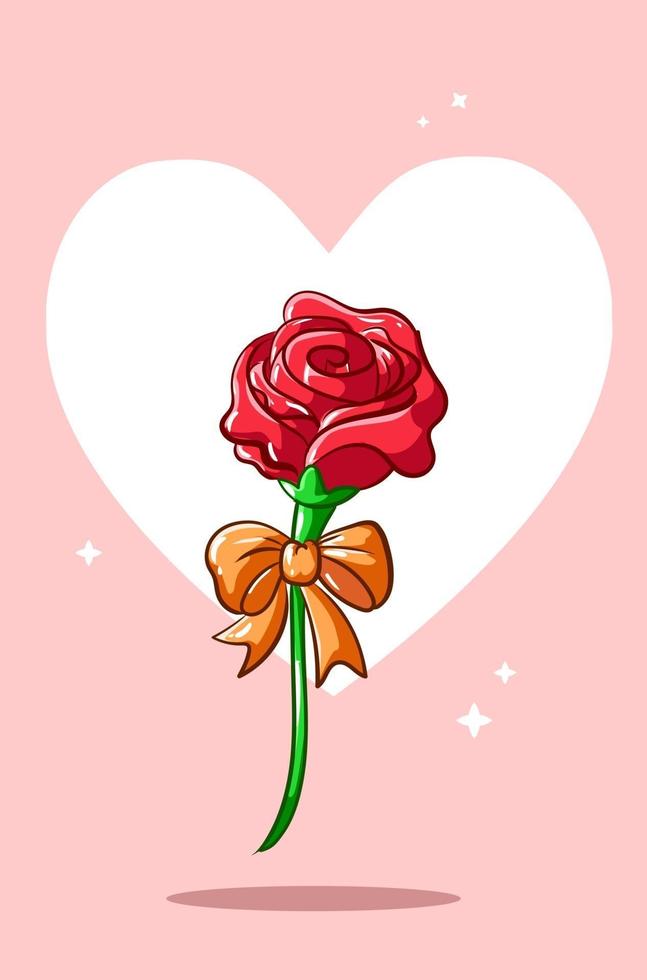 rose avec ruban à la Saint-Valentin, illustration de dessin animé vecteur