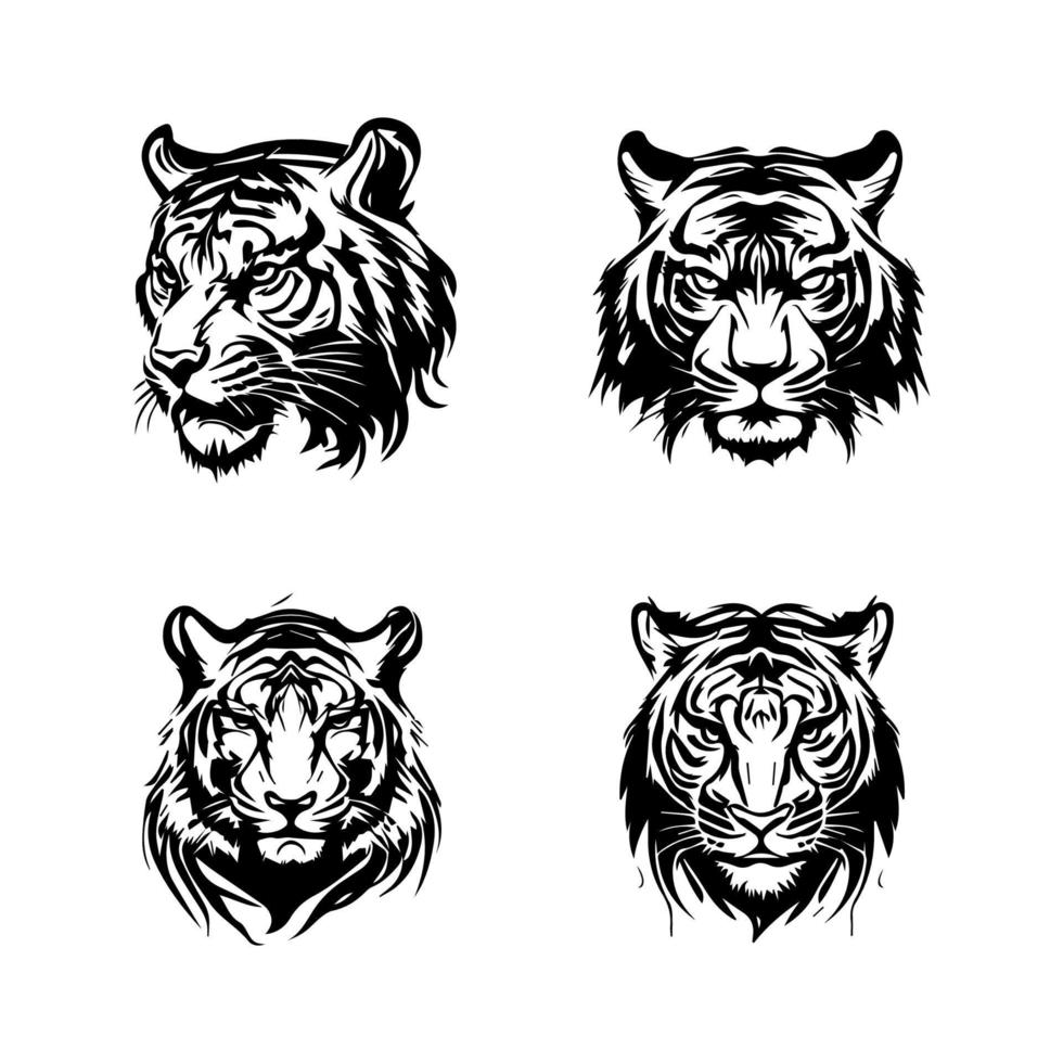 tigre logo silhouette collection ensemble main tiré illustration vecteur