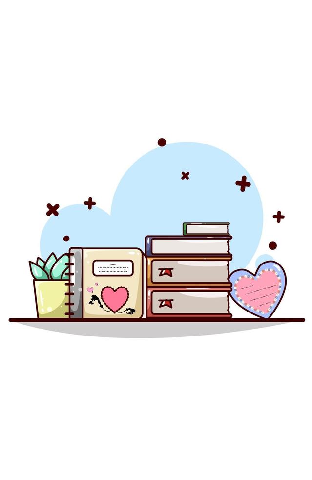 romans d'amour, livres de journal et illustration de dessin animé de cartes de voeux Saint Valentin vecteur