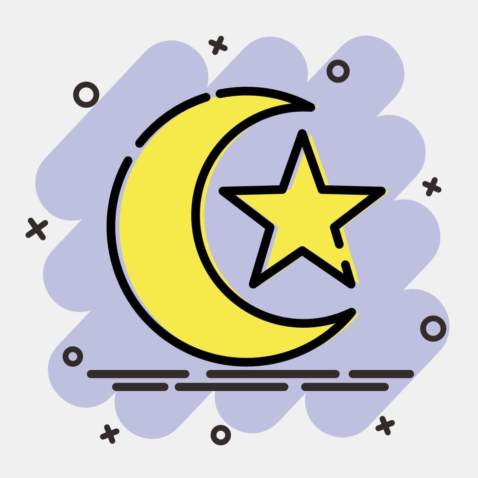 icône lune et étoile. islamique éléments de ramadan, eid Al Fitr, eid Al adha. Icônes dans bande dessinée style. bien pour impressions, affiches, logo, décoration, salutation carte, etc. vecteur