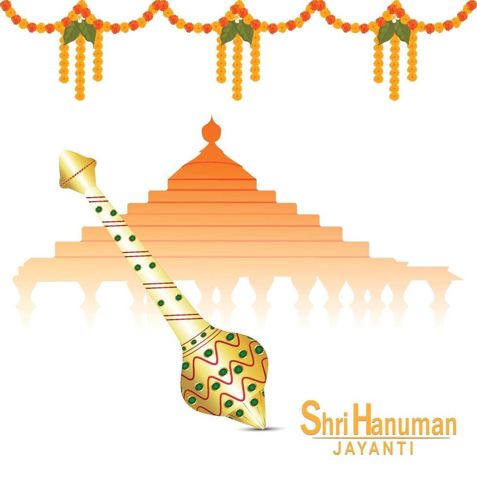 Carte joyeuse hanuman jayanti avec arme du seigneur hanuman vecteur