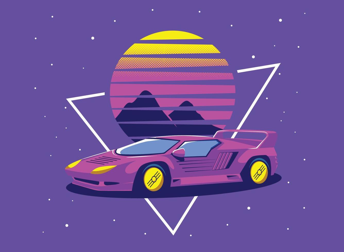 rétro Années 80 science-fiction futuriste style Contexte avec supercar. vecteur rétro futuriste synthwave