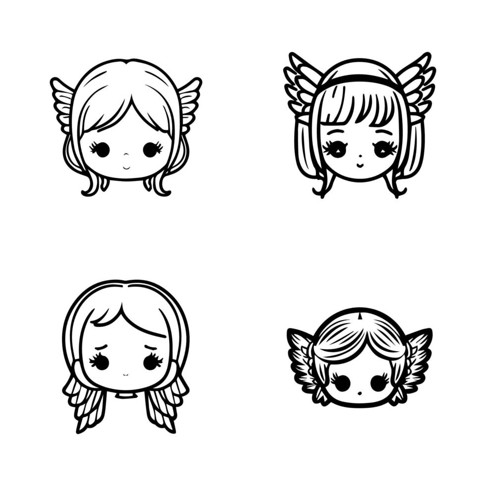 ajouter une toucher de céleste Mignonnerie à votre projet avec notre mignonne kawaii ange tête logo collection. main tiré avec aimer, ces des illustrations sont Bien sur à apporter une sens de espièglerie et pureté vecteur