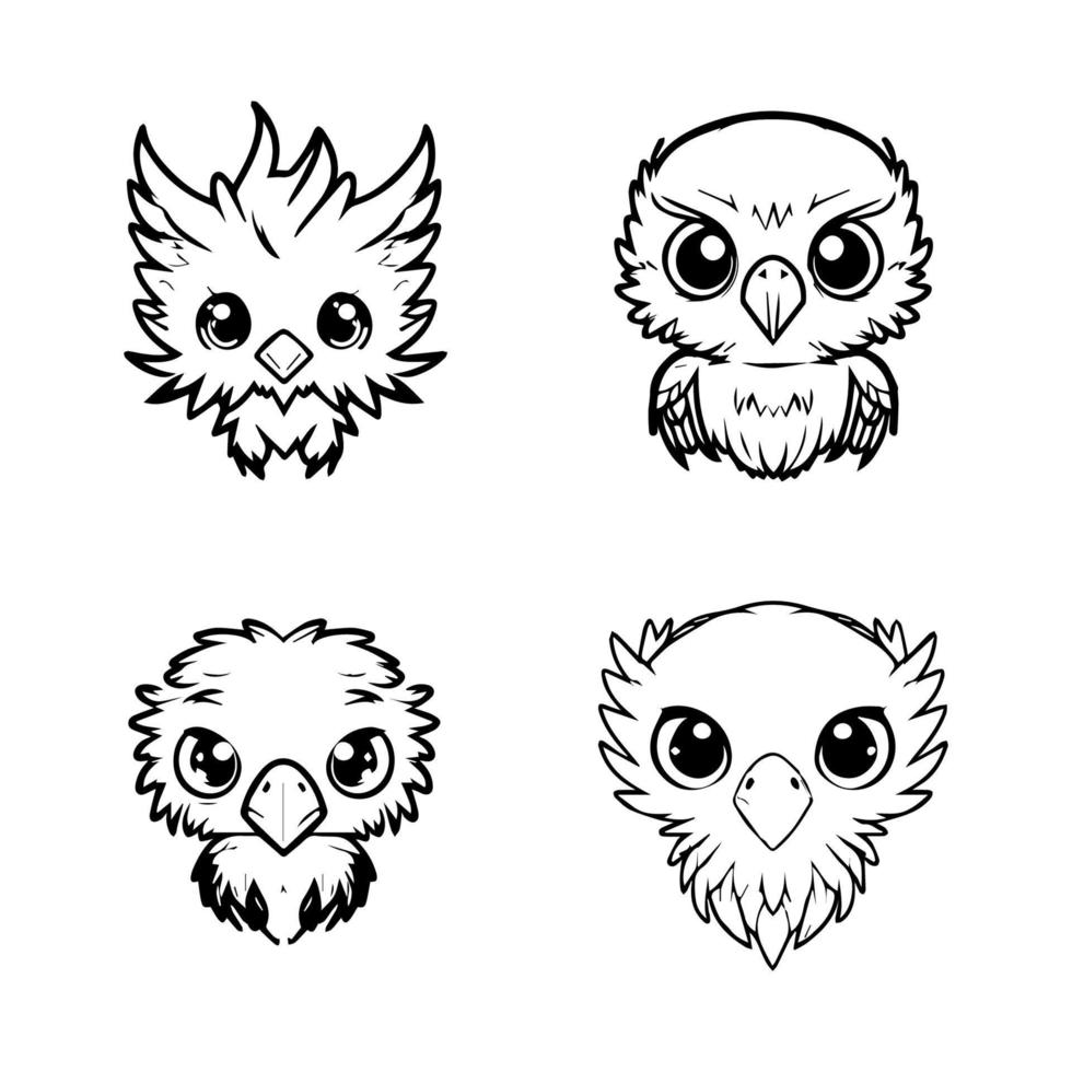une collection ensemble de mignonne anime Aigle tête logo conceptions, avec divers main tiré ligne art des illustrations parfait pour tout Créatif projet vecteur
