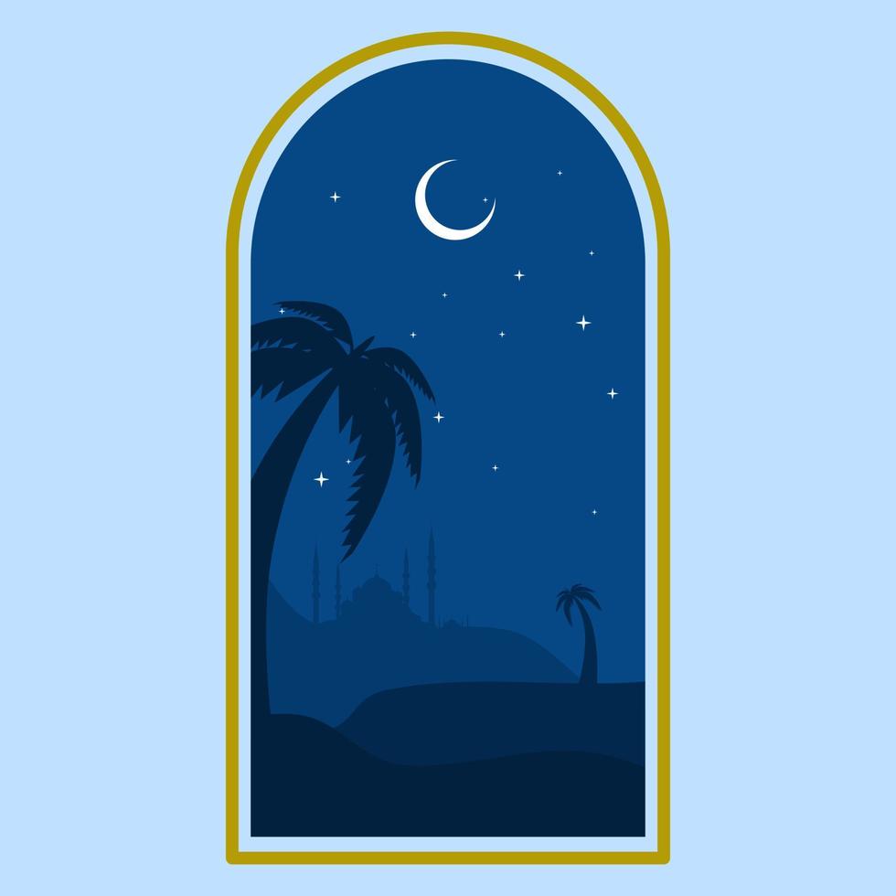 Ramadan kareem illustration avec mosquée silhouette et lumière des étoiles et lune, Contexte affaires étiqueter, invitation modèle, social médias, etc. Ramadan kareem à thème plat vecteur illustration.