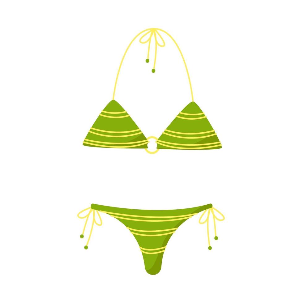 maillot de bain séparé des femmes vertes, maillot de bain pour nager et bronzer sur la plage, vector clipart sur fond blanc dans un style plat.