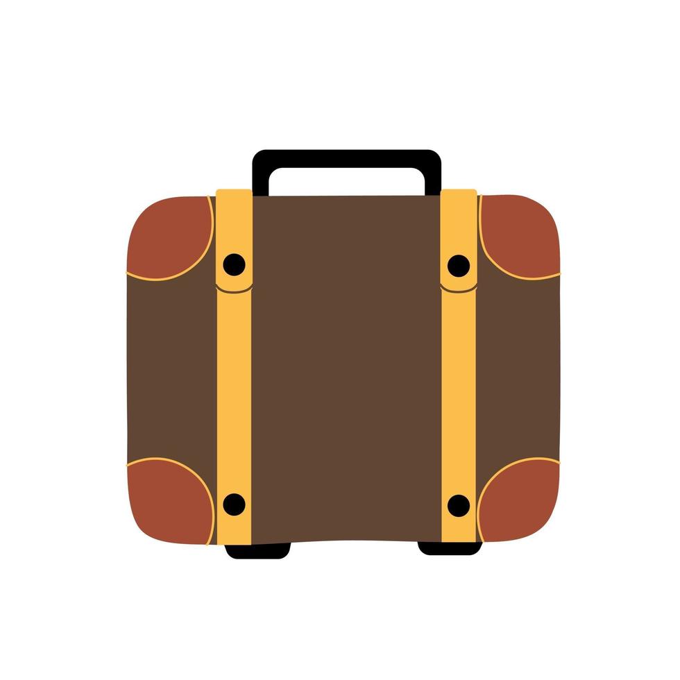 étui de voyage en cuir marron, valise pour homme pour voyage, icône de vecteur dans un style plat sur fond blanc.