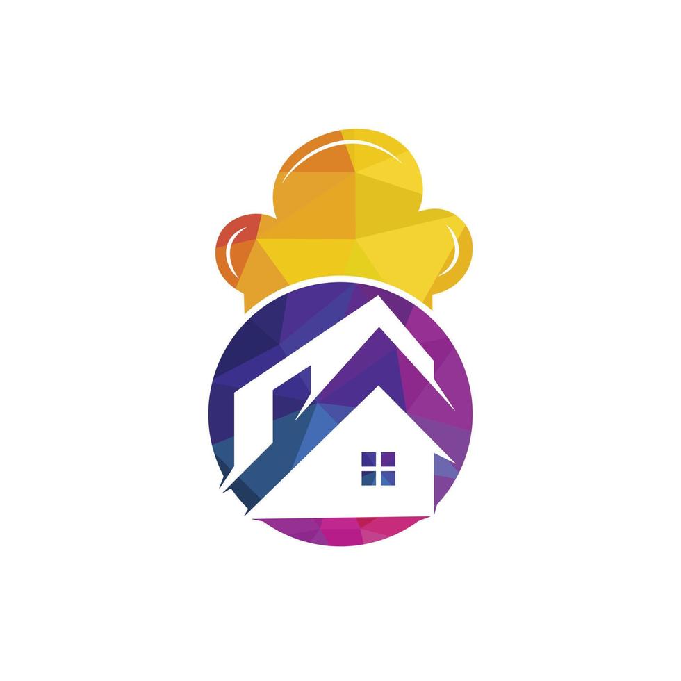 modèle de conception de logo vectoriel de chef à domicile. combinaison créative d'une maison et d'une toque de chef.