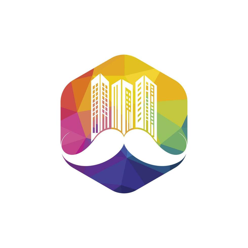 création de logo vectoriel de bâtiments de moustache. concept de conception de logo de gratte-ciel fort.