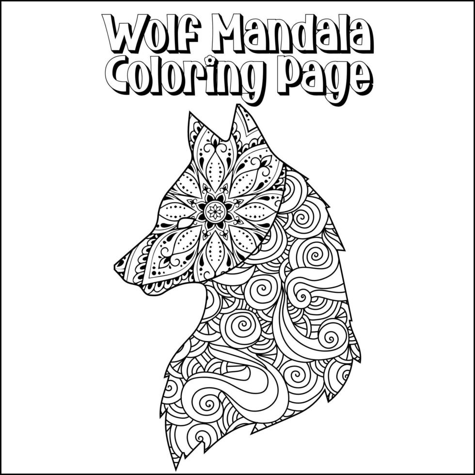 Loup mandala coloration page pour des gamins vecteur