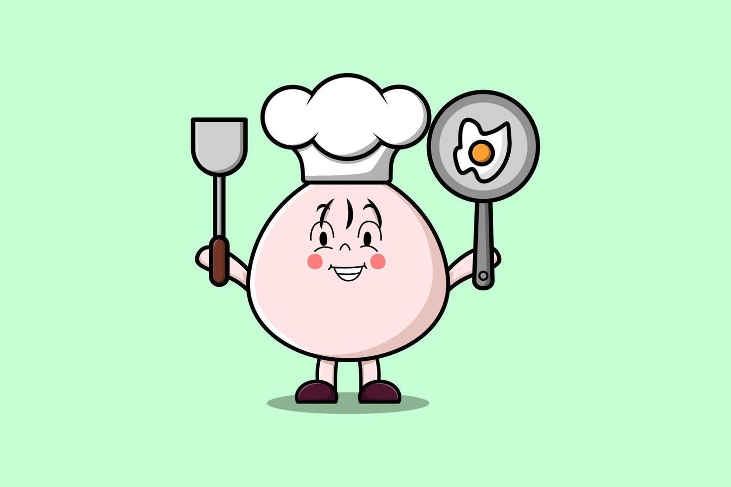 mignonne dessin animé faible somme chef en portant la poêle et spatule vecteur