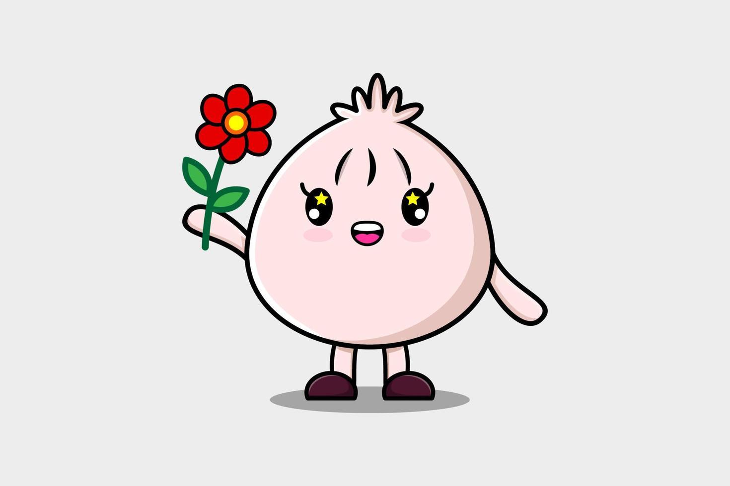 mignonne dessin animé faible somme personnage en portant rouge fleur vecteur
