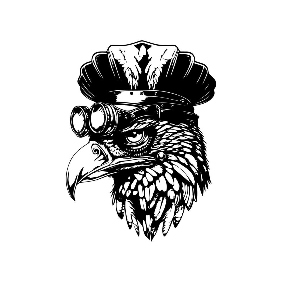 unique et frappant main tiré ligne art illustration de un Aigle portant une steampunk chapeau, mettant en valeur une la fusion de mécanique et Naturel éléments vecteur