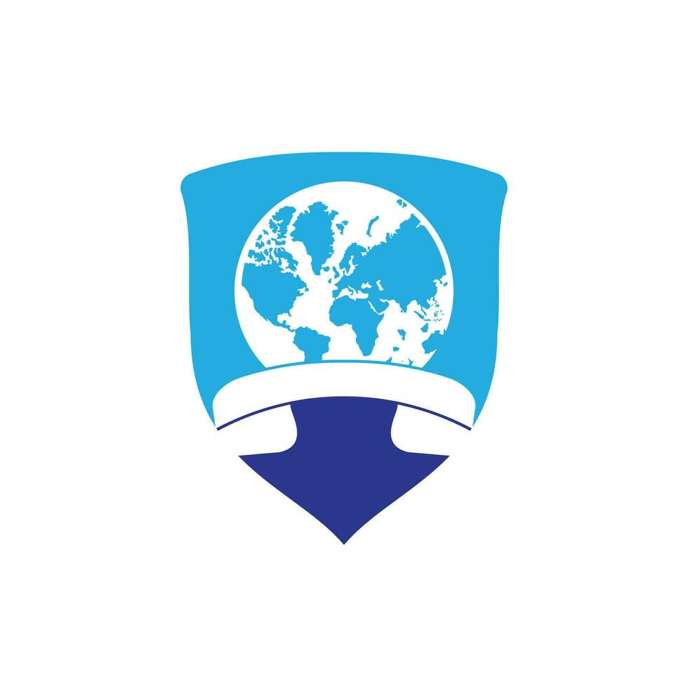 globe avec l'icône du logo vectoriel du combiné. icône d'appel et de globe conception de modèle de logo de symbole d'appel international.
