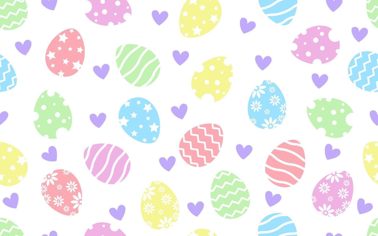 modèle sans couture de joyeuses Pâques décoré avec des oeufs de Pâques colorés et coeur sur fond blanc. vecteur