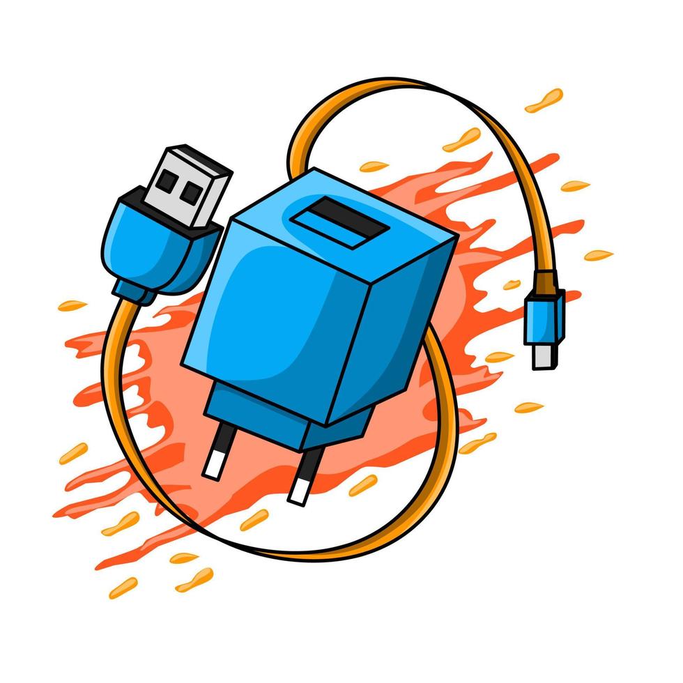 une dessin animé dessin de une bleu prise de courant avec une chargeur brancher. vecteur