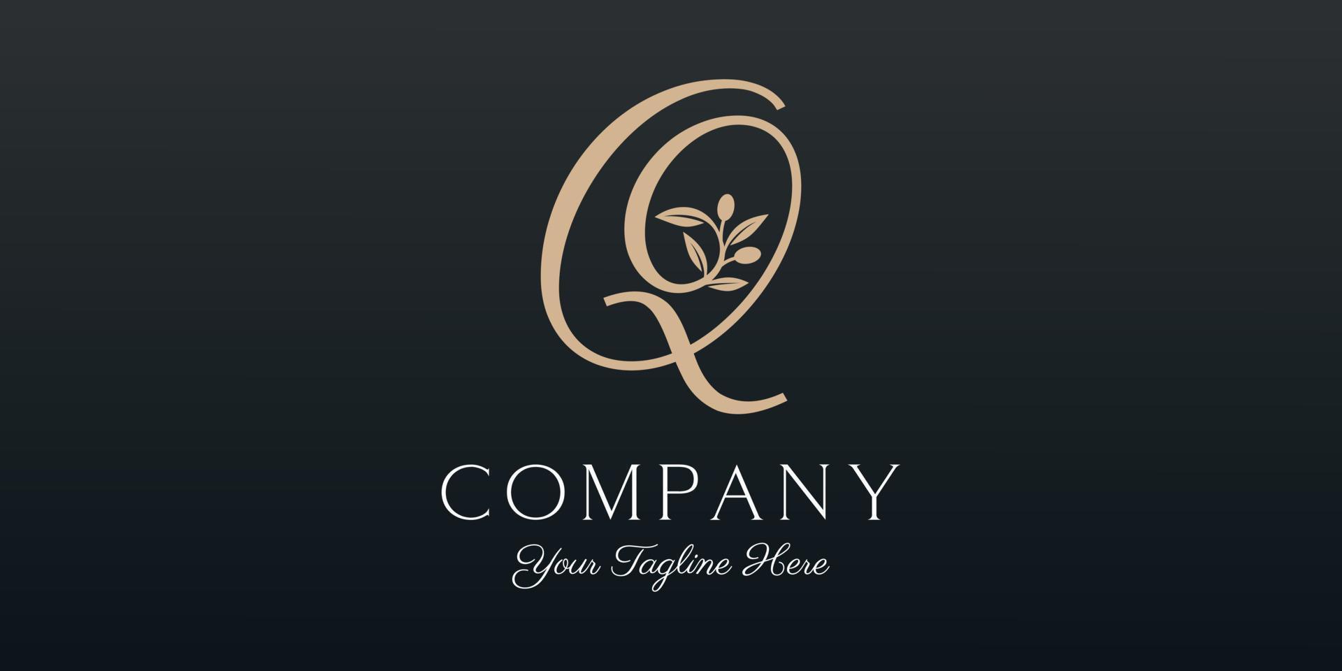 lettre q combiné brindille olive pétrole logo conception modèle. vecteur