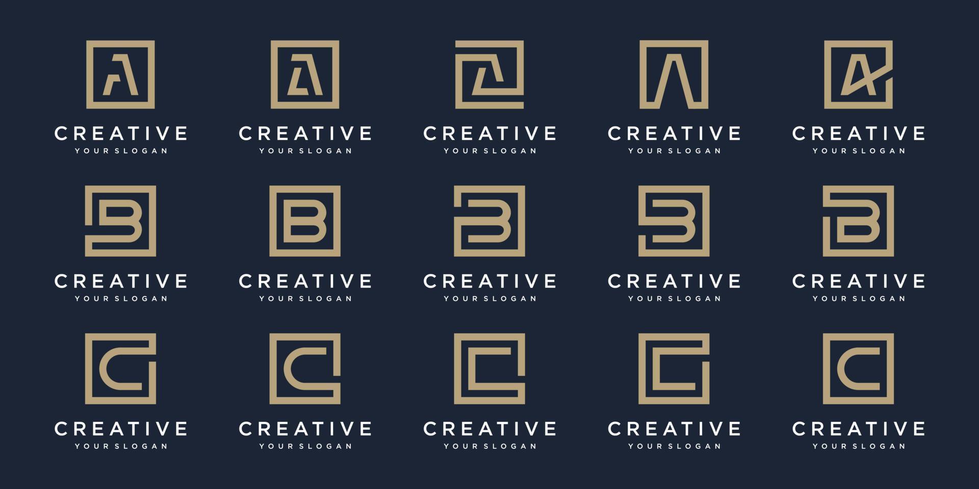 ensemble de logo conception des lettres un, b et c avec carré style. vecteur modèle