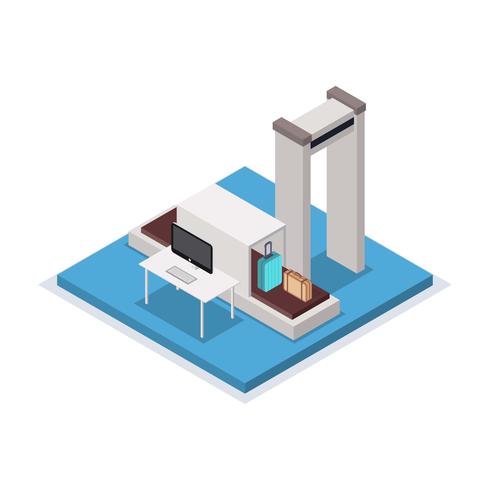 Vérification des bagages à l'aéroport vecteur isométrique