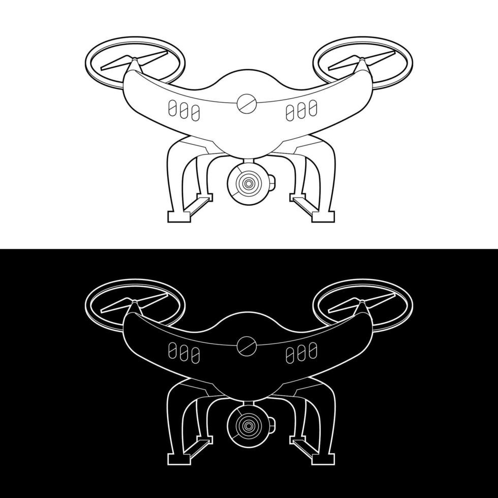 jeu d'icônes vectorielles drones, contour noir et blanc vecteur