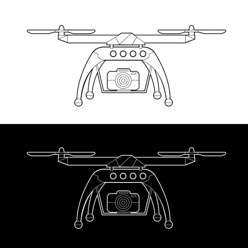 jeu d'icônes vectorielles drones, contour noir et blanc vecteur