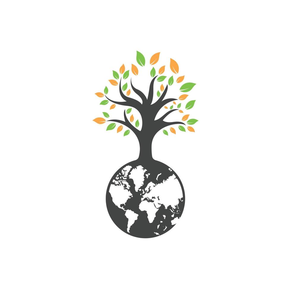 modèle de conception de logo vectoriel arbre globe. planète et symbole ou icône écologique.