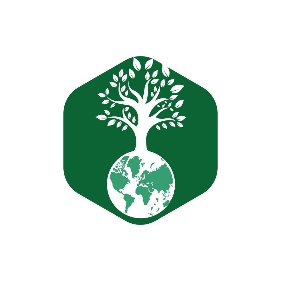 modèle de conception de logo vectoriel arbre globe. planète et symbole ou icône écologique.