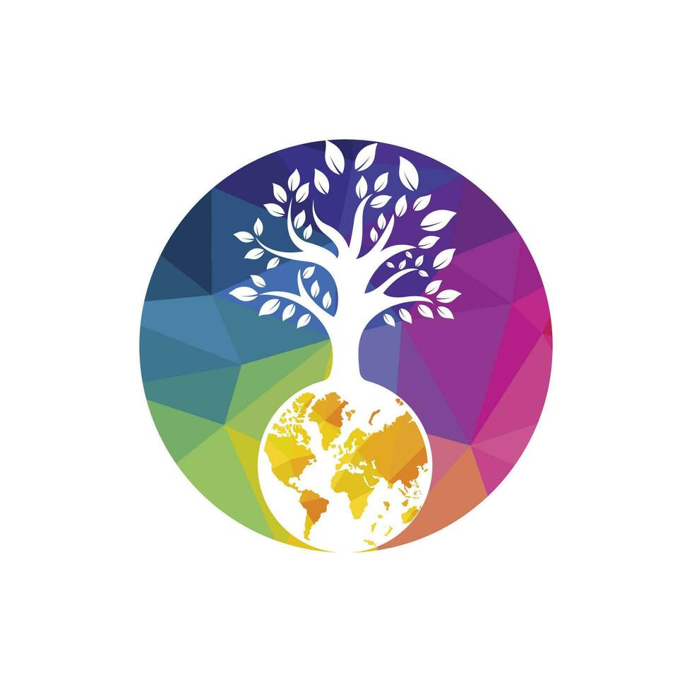 modèle de conception de logo vectoriel arbre globe. planète et symbole ou icône écologique.