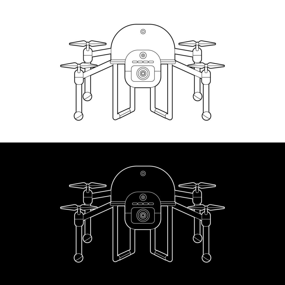 jeu d'icônes vectorielles drones, contour noir et blanc vecteur