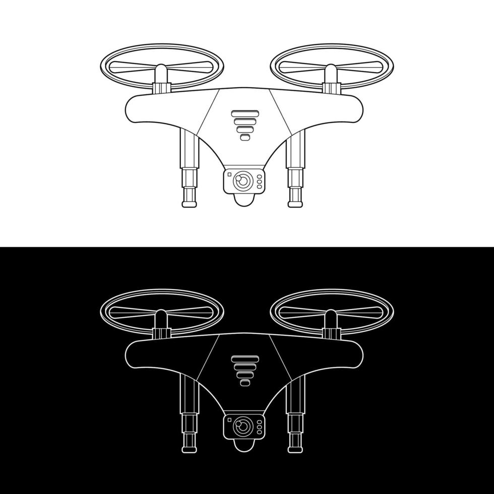 jeu d'icônes vectorielles drones, contour noir et blanc vecteur