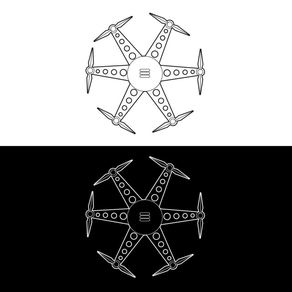 jeu d'icônes vectorielles drones, contour noir et blanc vecteur