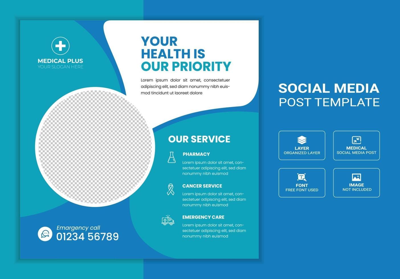 bannière de publication sur les soins de santé et les médias sociaux médicaux vecteur