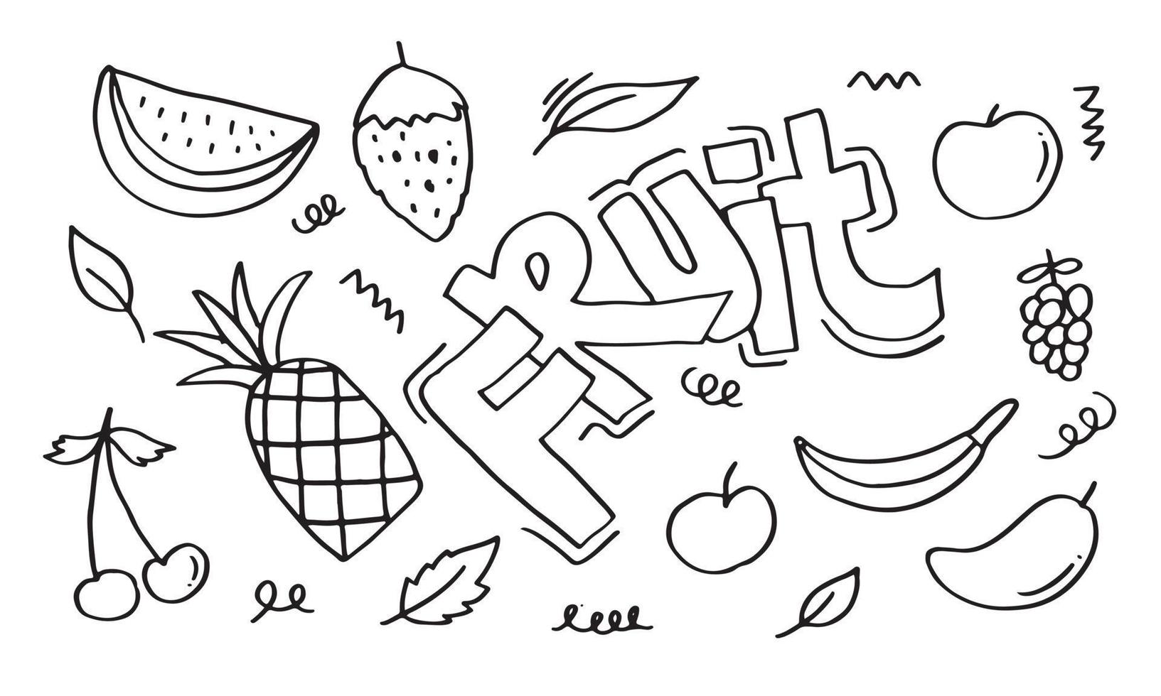 ensemble de fruits de griffonnage. dessin à la main de fruits dans différents styles. vecteur