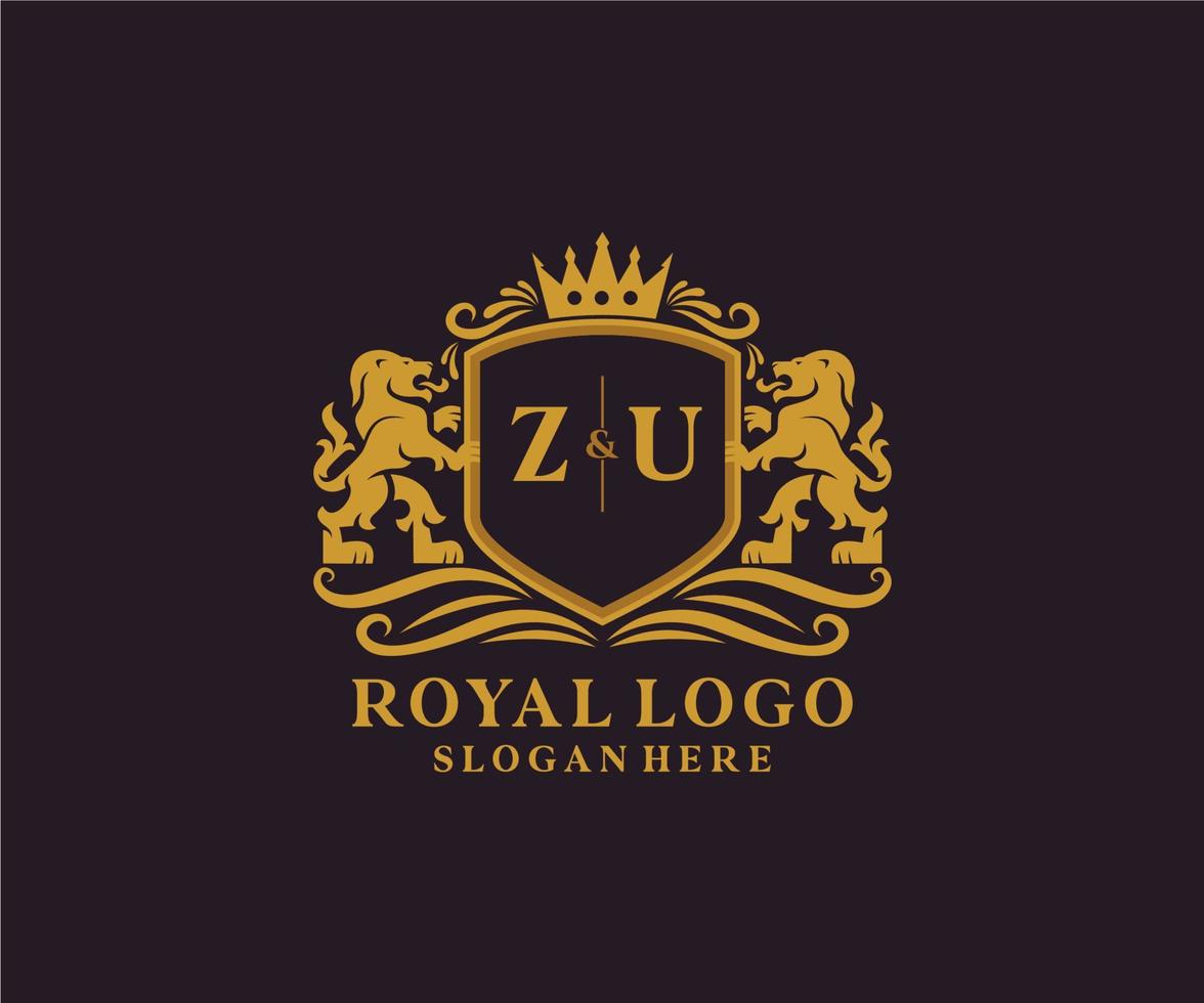 modèle de logo de luxe royal lion lettre initiale zu dans l'art vectoriel pour le restaurant, la royauté, la boutique, le café, l'hôtel, l'héraldique, les bijoux, la mode et d'autres illustrations vectorielles.