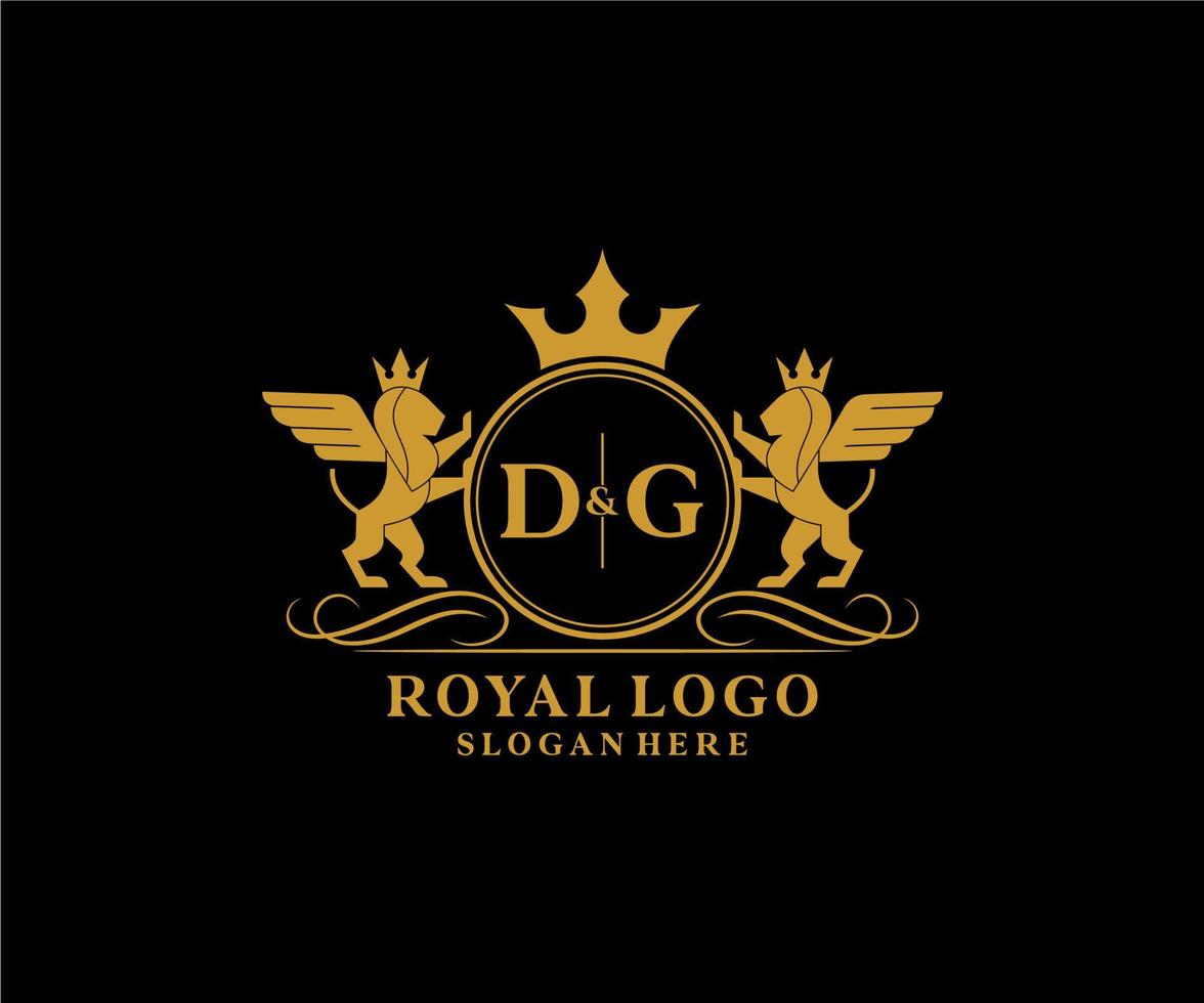 initiale dg lettre Lion Royal luxe héraldique, crête logo modèle dans vecteur art pour restaurant, royalties, boutique, café, hôtel, héraldique, bijoux, mode et autre vecteur illustration.