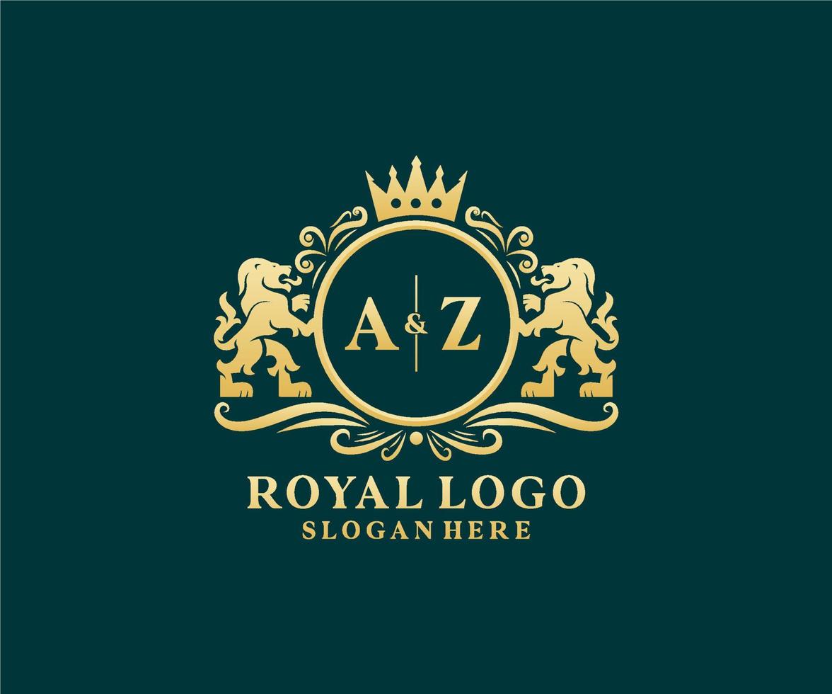 modèle de logo initial az lettre lion royal luxe dans l'art vectoriel pour le restaurant, la royauté, la boutique, le café, l'hôtel, l'héraldique, les bijoux, la mode et d'autres illustrations vectorielles.