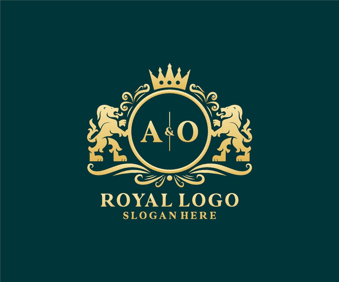 modèle de logo initial ao lettre lion royal luxe en art vectoriel pour restaurant, royauté, boutique, café, hôtel, héraldique, bijoux, mode et autres illustrations vectorielles.