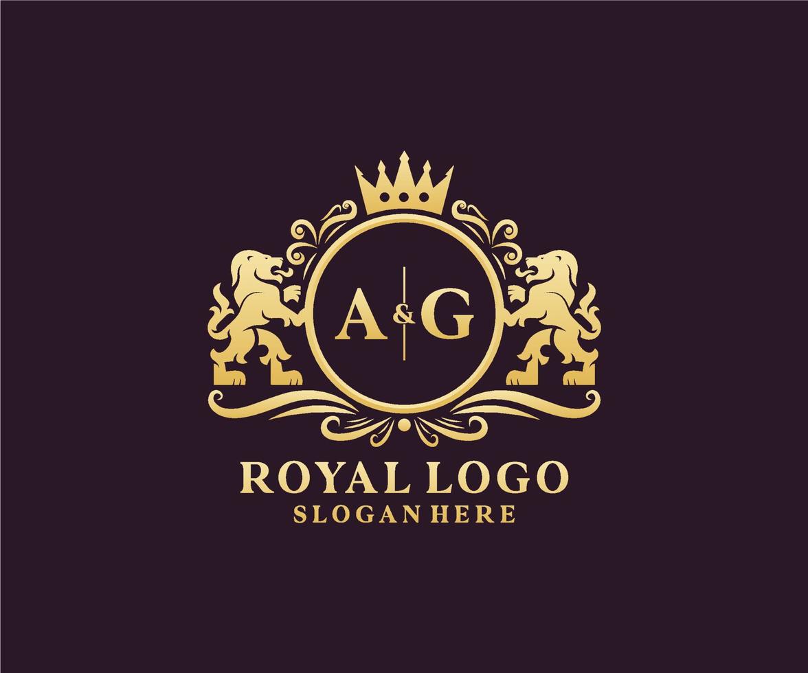 modèle de logo initial ag lettre lion royal luxe dans l'art vectoriel pour restaurant, royauté, boutique, café, hôtel, héraldique, bijoux, mode et autres illustrations vectorielles.