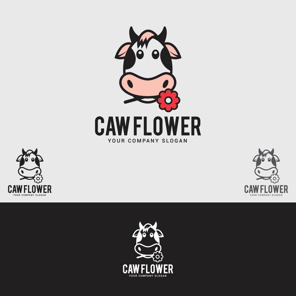 modèle de vecteur de conception de logo de vache-fleur