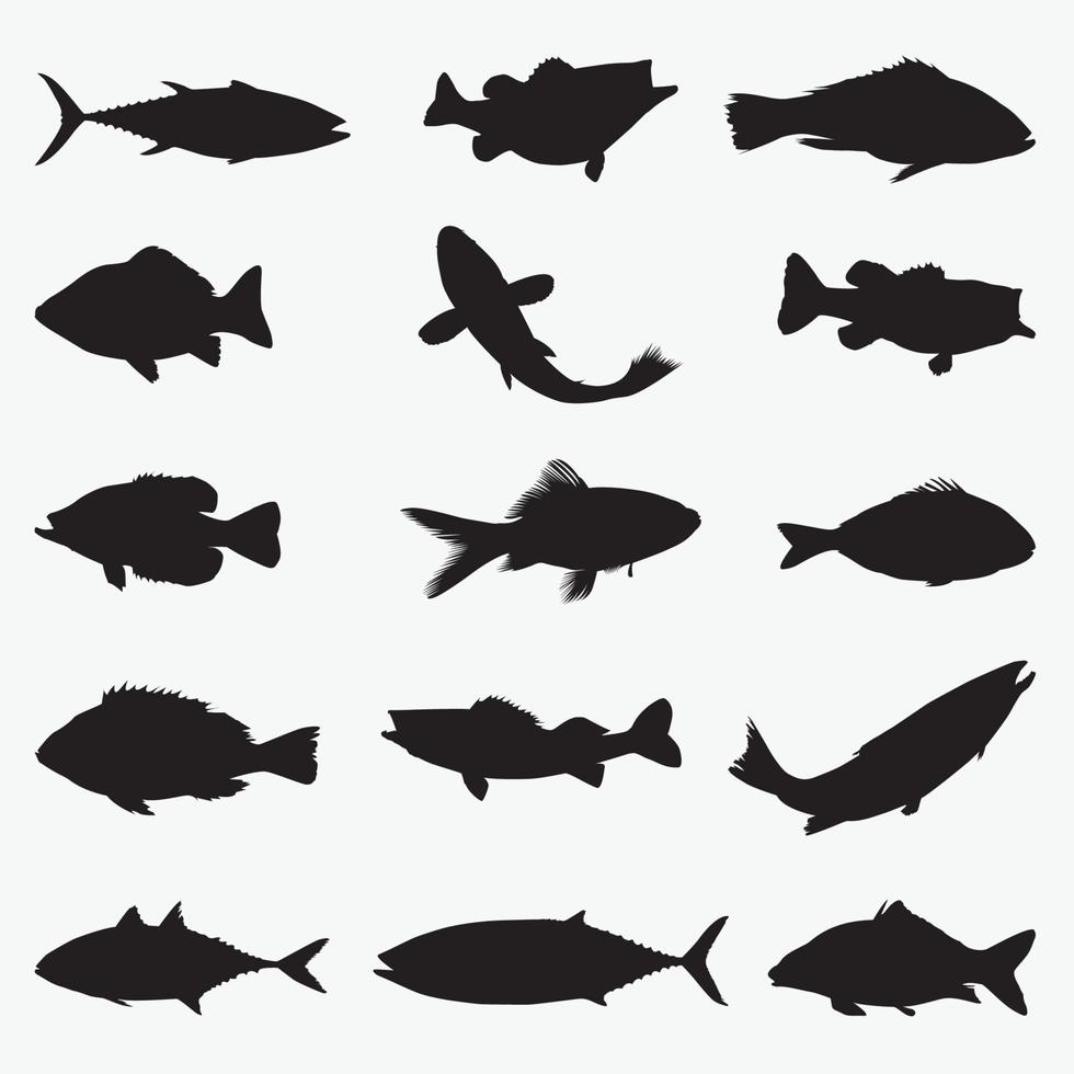 ensemble de modèles de conception de silhouettes de poissons vector