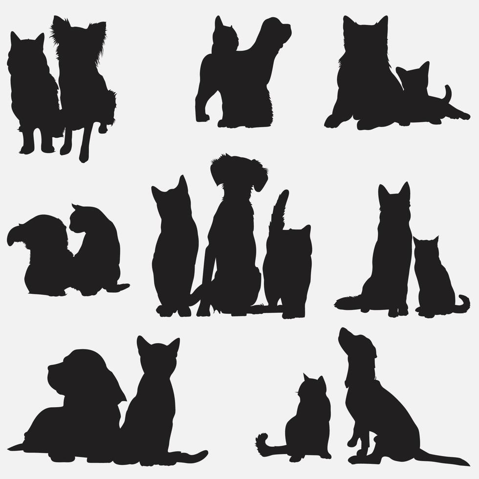 ensemble de modèles de conception de chat chien silhouettes vector