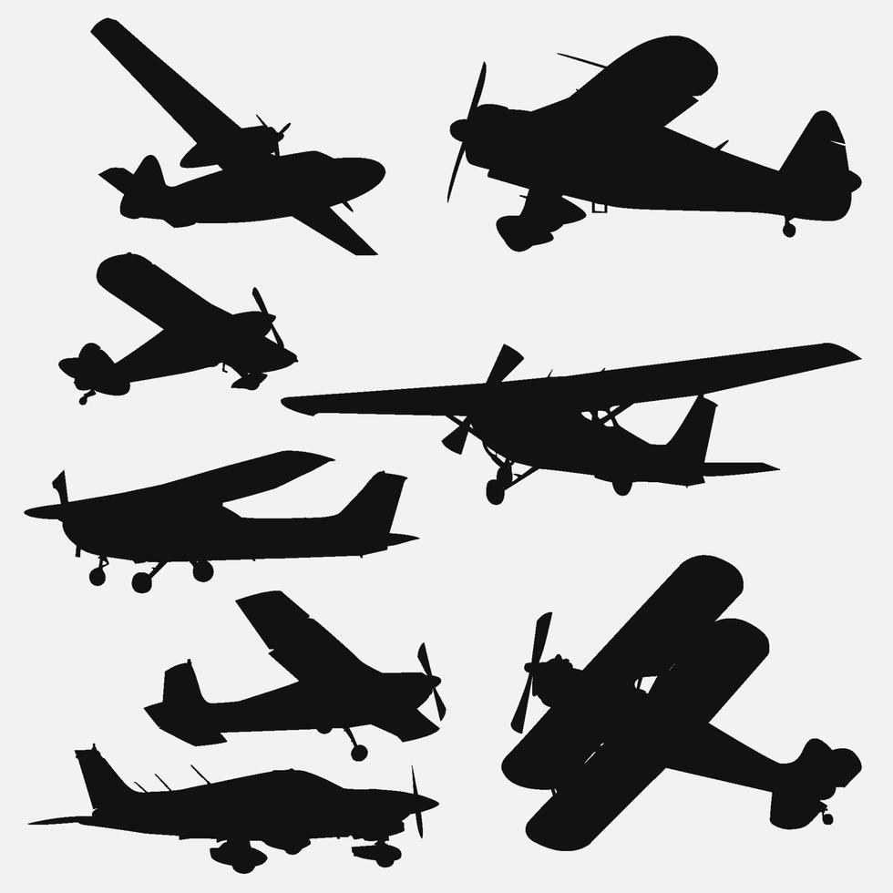 ensemble de modèles de conception de petit avion silhouettes vector