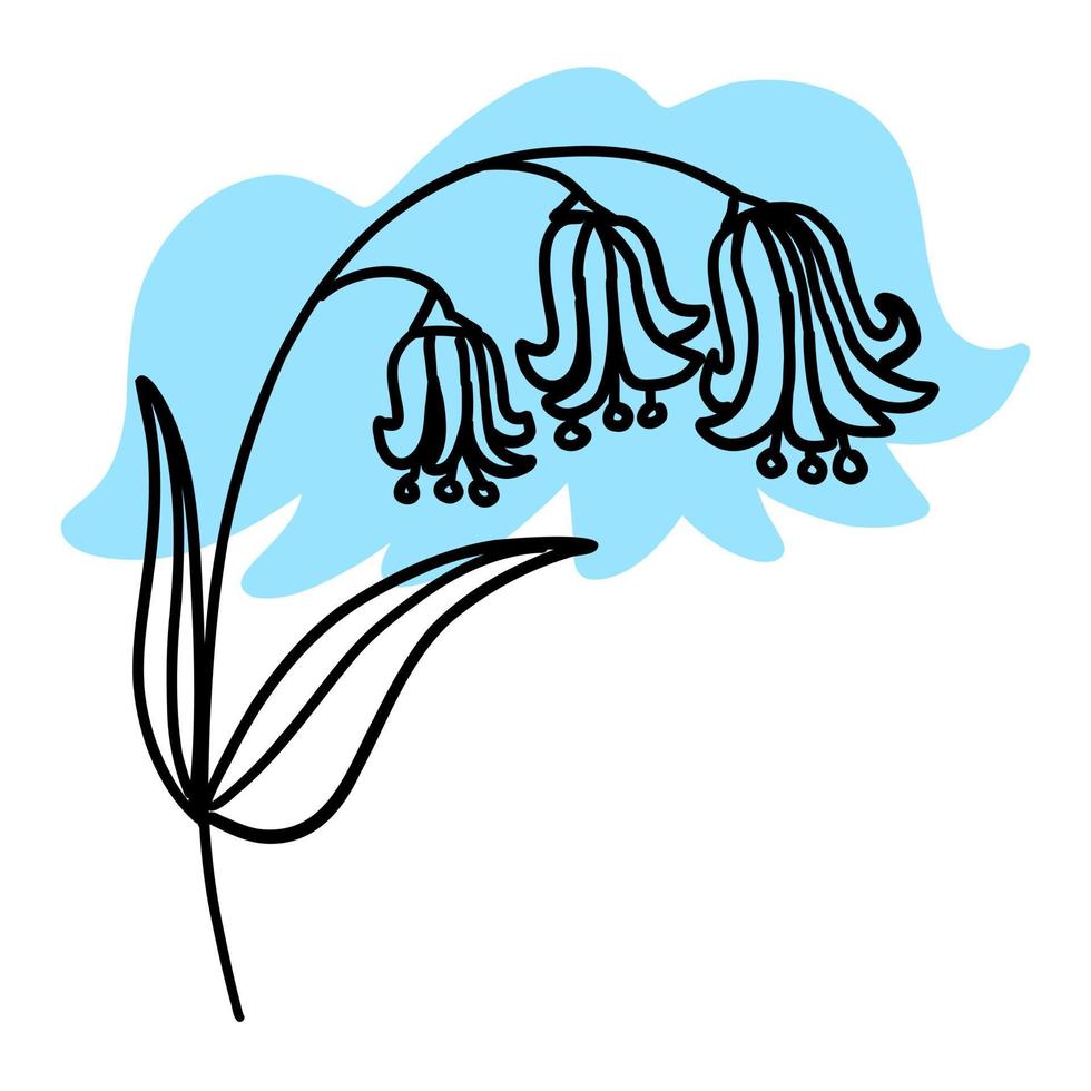 fleur dans contour griffonnage plat style avec coloré bleu brosse. Facile floral élément plante décoratif conception. main tiré ligne art. Créatif esquisser. vecteur illustration isolé sur blanc Contexte.