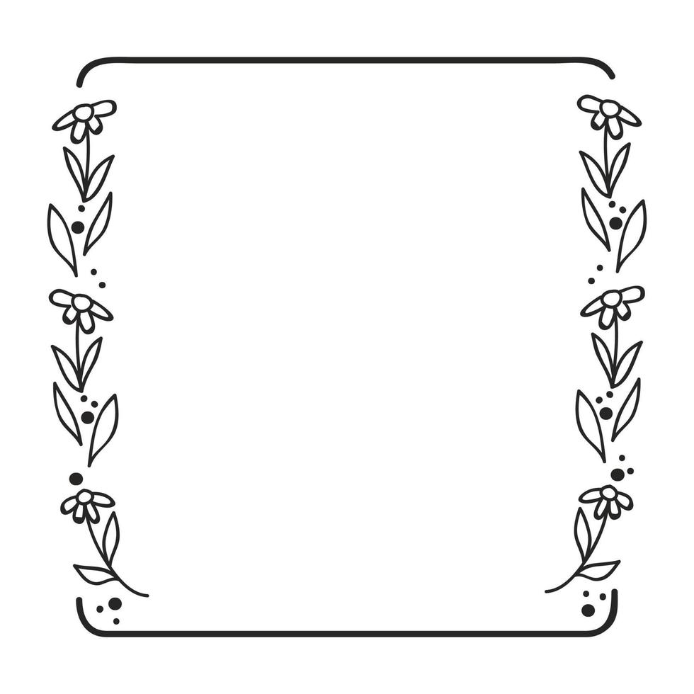 main tiré floral couronne. botanique cadres de sauvage fleurs, herbes, branches pour mariage décoration, conception projets. vecteur illustration.