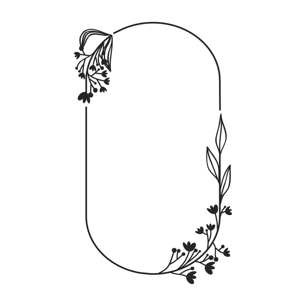 main tiré floral couronne. botanique cadres de sauvage fleurs, herbes, branches pour mariage décoration, conception projets. vecteur illustration.