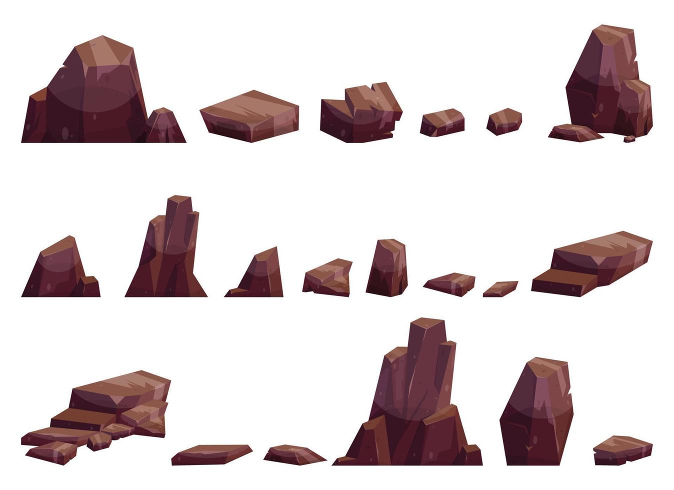 dessin animé des pierres collection isolé sur blanche. pièces de Montagne Roche et désert des pierres vecteur illustration