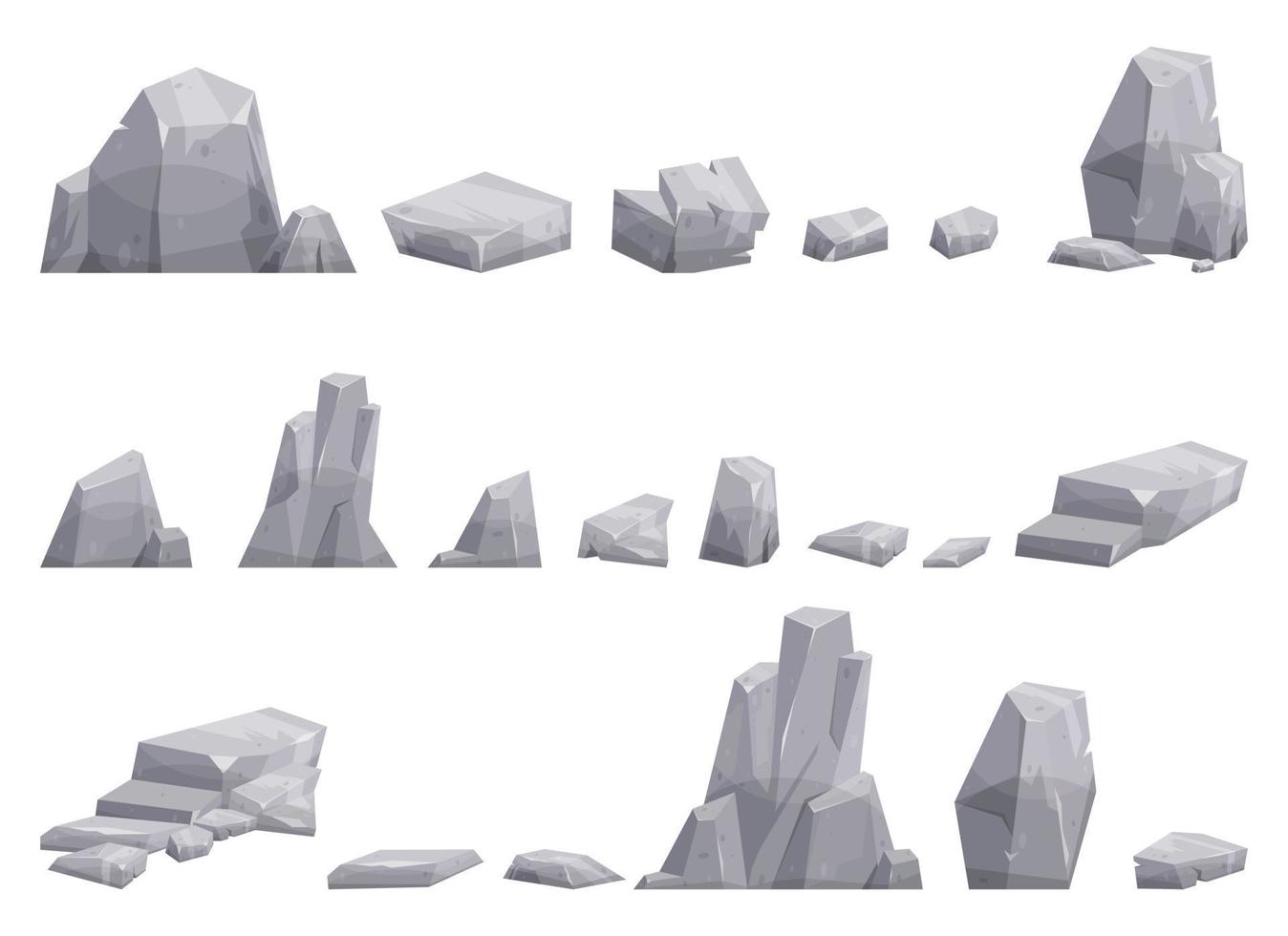 dessin animé des pierres collection isolé sur blanche. pièces de Montagne Roche et désert des pierres vecteur illustration