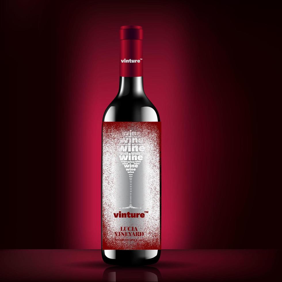 vecteur de bouteille de vin, conception de concept d'étiquette de bouteille de vin rouge, conception d'emballage de vin rouge coloré