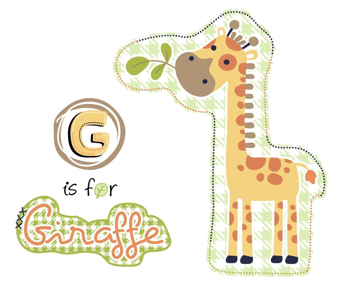 marrant girafe avec feuille dans il bouche, vecteur dessin animé illustration